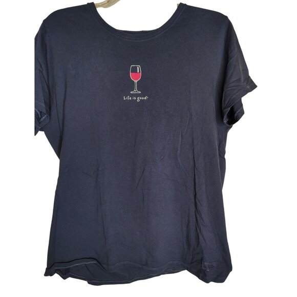 Life is Good Vintage XL Navy Blue T-Shirt, Pink Wine Glass Women's 100% Cotton - Picture 1 of 3